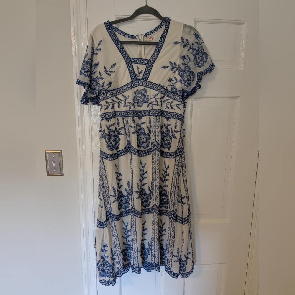 Reba Blue Floral Embroidered Dress